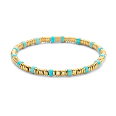 CO88 Collection 8CB-90824 Stalen Armband - Dames - Turkoois - Kralen - 4 x 2 mm - 17 cm - Goudkleurig