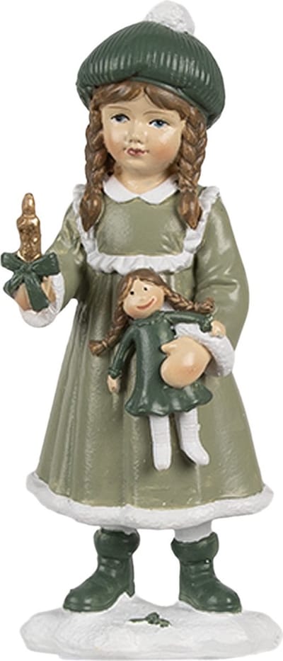 Clayre & Eef Decoratie Beeld Meisje 13 cm Groen Polyresin