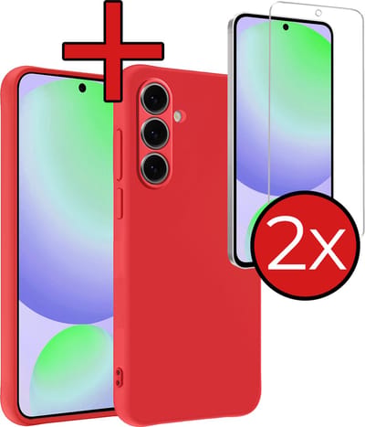 Hoesje - Met 2x Screenprotector - Geschikt voor Samsung Galaxy S24 FE - Sterk & Shockproof - Telefoon Hoes - Back Cover - Siliconen Case - Telefoonhoes - Rood