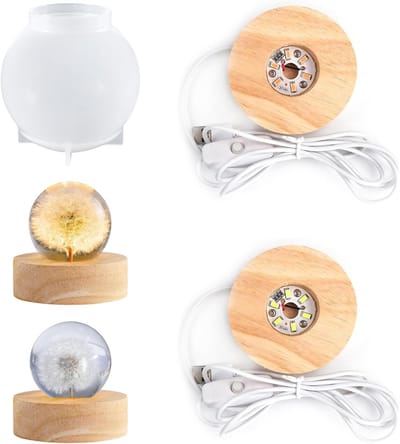 Siliconen bolvorm met twee lampenhouders, epoxyhars vormen voor DIY LED lampen, dandelion in glas decoratie