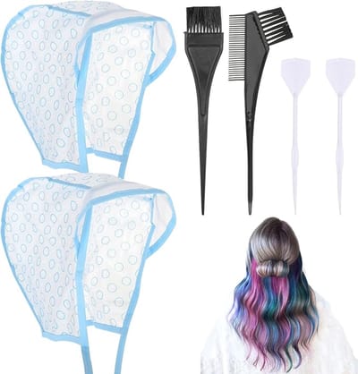 Famanu - Set van 2 highlightkapjes, instelbare kleuring highlight-kap met haarverfkwast, kunststof haken, haarkleuring, accessoires voor thuissalon