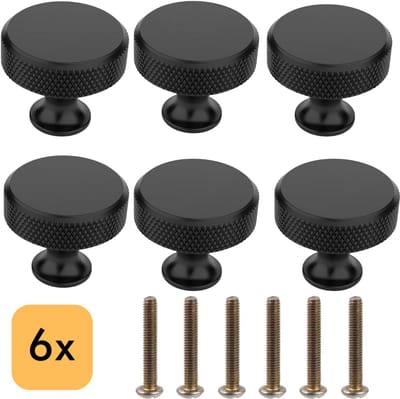 Kastknoppen Set - 6x Ronde Handgreep Zwart mat metaal - 30MM - Meubelknoppen voor kasten & lades