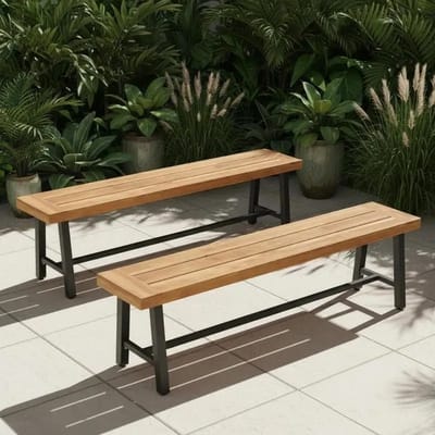 Dailygoods 63 inch 3-persoons acaciahouten tuinbank zonder rugleuning - set van 2
