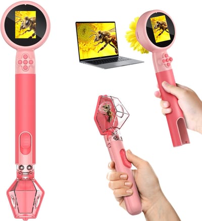 Kindermicroscopen + Insectenvanger - 1080P - Digitale Kinder microscoop - Handmicroscoop - 100x-500x Digitale Kinder Microscoop - 8 LED-verlichting - 2 inch Scherm - Foto en Video Opname - Oplaadbaar - Voor Ontdekken in Tuin en Natuur - Roze