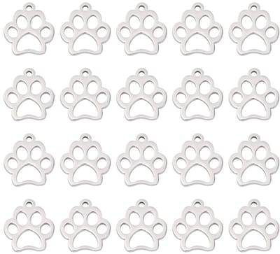 Poot Charm Rvs Doggy Kat Dier Voetafdruk Hanger Metalen Kleine Gat Holle Hangers Voor Sieraden Maken DIY Crafting, Foro da 1,5 mm, Roestvrij staal, Geen edelsteen