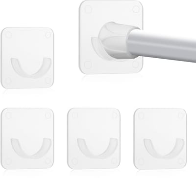 Dailygoods- Spanningsstanghouder Zelfklevend - Douchegordijn Houder - Wandbeugel - Set van 4 - Transparant - Geschikt voor Douchegordijnen - Douchegordijnhouder