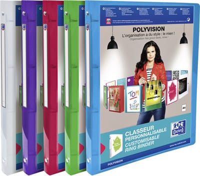12 x Presentatieringband Oxford Polyvision A4 4-rings O-mech 15mm assorti