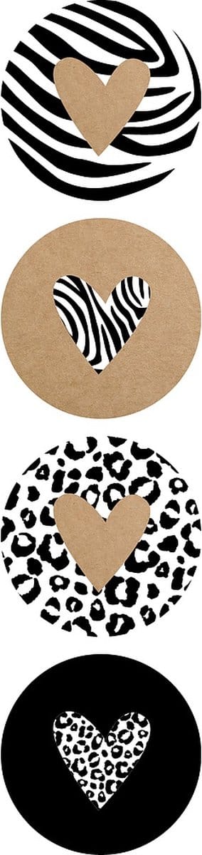 Sluitsticker - Sluitzegel - Hart - Hartjes - Harten - Zwart - Wit - Kraft - 4 assorti - Leopard - Zebra - Dierenprint | Trouwkaart - Geboorte - Envelop | Hartjes - Hart | Envelop stickers | Cadeau - Traktatie - Leuk verpakt - Huwelijk | DH Collection