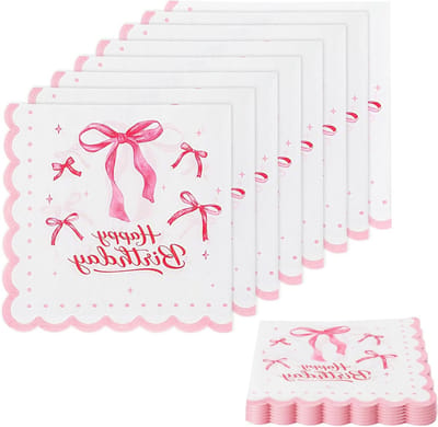 Roze strikservetten voor verjaardagen - 40 stuks, 33 x 33 cm, feestservetten, absorberend en milieuvriendelijk voor kinderen en dames verjaardagsfeestjes