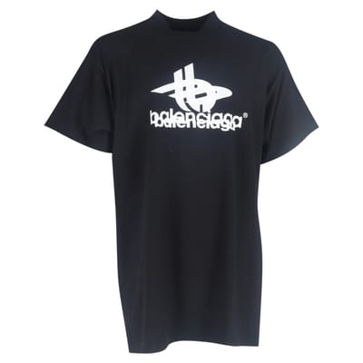 Balenciaga Logo Print Mock Neck T-shirt in Zwarte Katoen