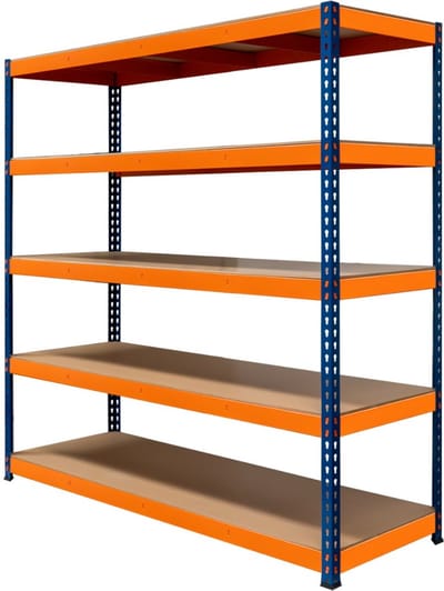 S-rax 5 planken stelling - blauw en oranje - 180x180x60cm