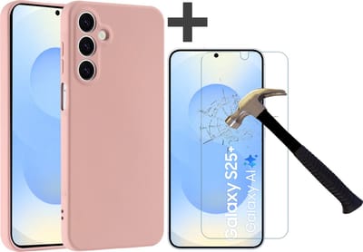 Hoesje geschikt voor Samsung Galaxy S25 Plus hoesje zacht siliconen met gehard glas Screenprotector- Arara backcover - Zand