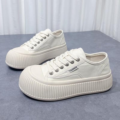 Lelijk Schattig Grote Hoofd Canvas Schoenen Dames Lente Nieuw Biscuit Dikke Zool Casual Alles-match Kleine Geur Pop Broodschoenen 40 white