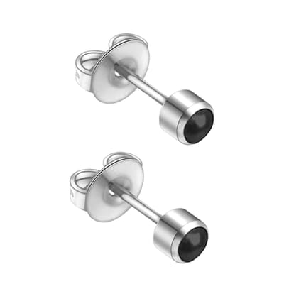 Caflon 4mm zilverkleurige stalen oorknopjes met zwart mat bolletje unisex voor oorschieter hypoallergeen steriel verpakt