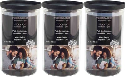 3x Stuks voorraadpotten/weckpotten stapelbaar - Glas - 10 x 17,5 cm