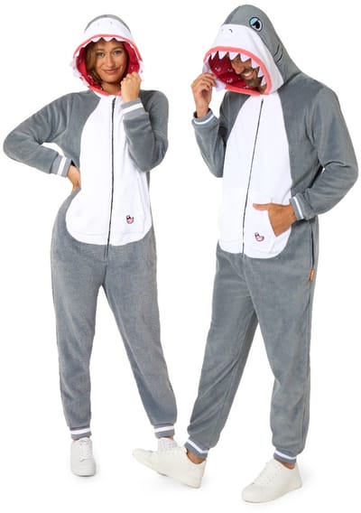OppoSuits Haaien Onesie - Unisex - Shark Fleece Jumpsuit - Carnavalskleding - Dieren Verkleedpak Voor Dames & Heren - Grijs - 2XL