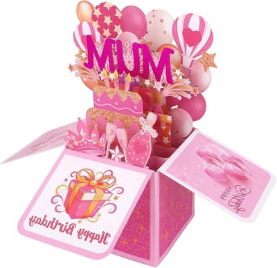 Verjaardagskaart Mama 3D Ballonnen & Taart Popup Geschenk - Voor Moeder, Stiefmoeder, Peetmoeder - Kleurrijk Ontwerp - Met Envelop