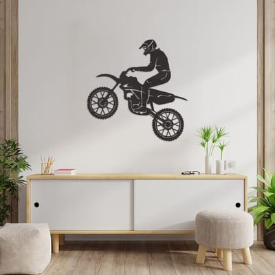 Wanddecoratie Dirtbike - Muurdecoratie Motorcross - Muurdecoratie Hout - Wanddecoratie Hout - Muurdecoratie Woonkamer - Wanddecoratie Woonkamer - Wanddecoratie Industrieel - Wanddecoratie Motor - Home Decor - Wall Line Art - 59 x 58.5 cm