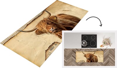 Keukenloper - Loper keuken - Schotse hooglander - Vintage - Krant - 120x50 cm - Keukenloper vinyl