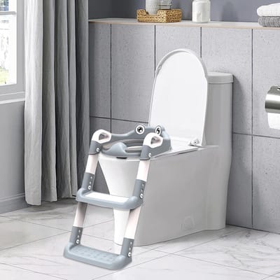 Opvouwbare Toilettrainer - Potje Ladderzitje - Zindelijkheidstraining - Ingebouwde Ladder - 53 x 33 x 35 cm - Grijs