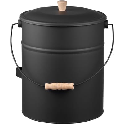 Seau à cendres, 4 PIÈCES avec couvercle, Pelle, Balayette et Gants, Seau à charbon de cheminée en métal et cendrier, Grande capacité de 15 L pour cheminée, Braseros, Bois