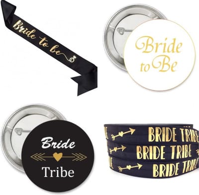 16-delige vrijgezellenfeest set Bride to Be zwart met goud met sjerp, armbanden en buttons - vrijgezellenfeest - bride - bruid - vrijgezellen party