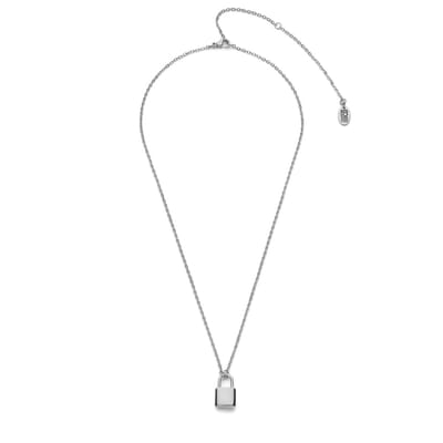 CO88 Collection 8CN-26267 Stalen Ketting met Hanger - Dames - Hangslotje -17 x 9 mm - Ankerschakel - 1,6 mm - 38 + 7 cm - Zilverkleurig
