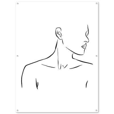 Tuinposter 120x160 cm - Tuindecoratie Abstract line art van portret van een vrouw op een witte achtergrond - Poster voor in de tuin - Buiten decoratie - Schutting tuinschilderij - Tuindoek muurdecoratie - Wanddecoratie balkondoek