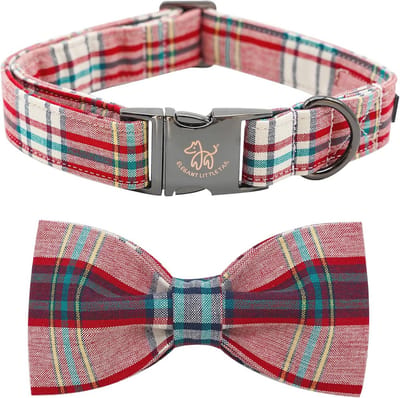 Kerst Hondenhalsband met Strik voor Kleine Honden - Rood Geruit