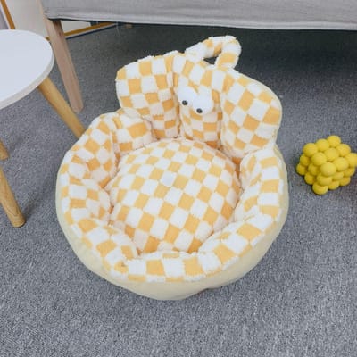 Canapé rond en damier Big Eyes pour animaux de compagnie, lit pour chat, lit pour chien, nid pour animaux de compagnie, universel, de petite et moyenne taille, pour toutes les saisons 48*30