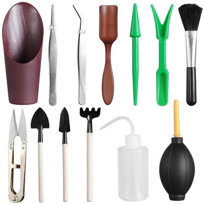 13PCS Mini Tuin Handgereedschap Bonsai Succulent Miniatuur Planten Gereedschap Set Mini Tuin Planten Verzorging bruin