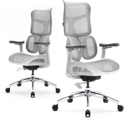 SIHOO S100C Ergonomische Bureaustoel - Dubbele Dynamische Lendensteun - 4D Gecoördineerde Armleuning - Gamestoel - Wit