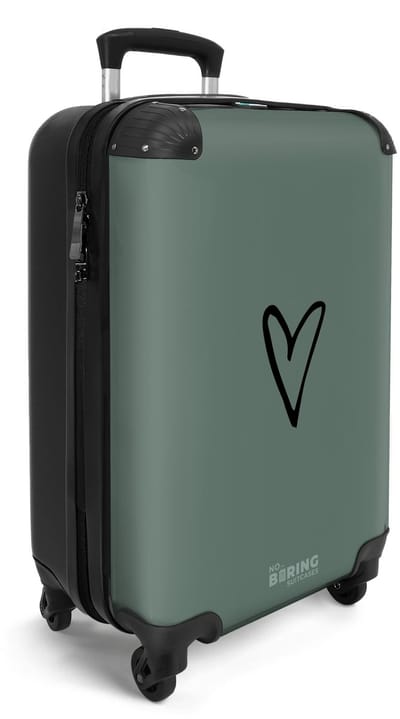 NoBoringSuitcases.com® - Handbagage koffer lichtgewicht - Reiskoffer trolley voor reizen - Groen met zwart hartje - Cabine rolkoffer met wieltjes - Travel luggage - Hardcase valies klein - Past binnen 55x40x20 en 55x35x25