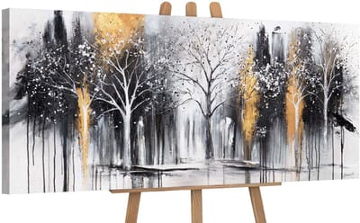 Canvas schilderij panoramisch 115x50 handgeschilderd geheimzinnig woud natuur – YS-Art Gallery – Mysterieuze wanddecoratie voor woonkamer – Modern schilderij voor hal