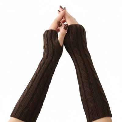 Enluxe Kabelgebreide Armwarmers met Halfvinger voor Dames – Kastanjebruin – Winter Warm – One Size