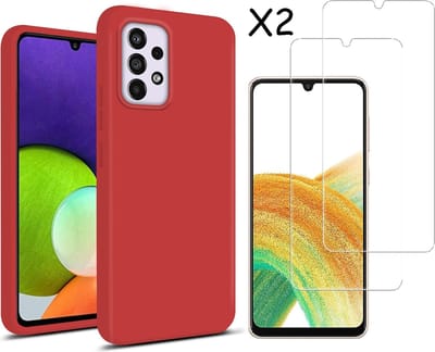 Hoesje Geschikt Voor Samsung Galaxy A33 hoesje silicone soft cover Rood - Hoesje Geschikt Voor Samsung Galaxy A33 5G Silicone colour hoesje - Galaxy A33 case Liquid Nano Silicone cover - A33 Screenprotector 2 pack