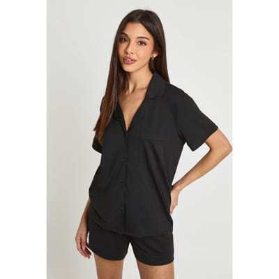 boohoo Dames Zachte Korte Mouw Shirt & Shorts Pyjama Set | Zwart | Maat: 34