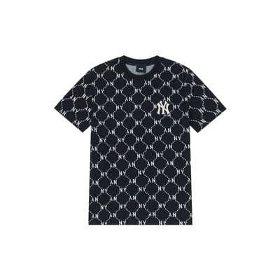 MLB Monogramme Série Vintage New York Yankees T-shirt Sport Décontracté Imprimé Diamant Manches Courtes Unisexe T-shirts Noir 3ATSM0143-50BKS S black