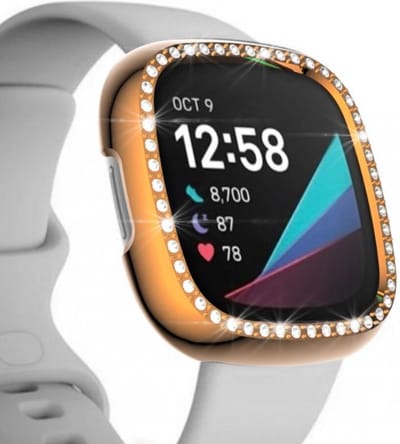 Strap-it Diamond PC Hard Case – Geschikt voor Fitbit Sense – Rosé Goud – Hoesje – Beschermhoes – Protector – Bescherming