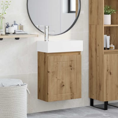 vidaXL - Badkamermeubel - met - kraan - Artisanaal - eiken - 45,5 - x - 25,5 - x - 84 - cm
