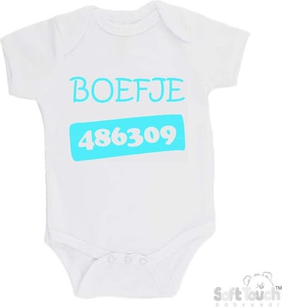 100% Katoenen Romper "Boefje 486309" Unisex Katoen Wit/aquablauw Maat 68/74