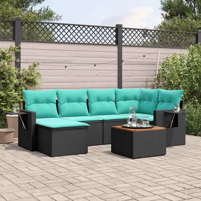 vidaXL - 7-delige - tuinbankset - met - kussens - van - zwart - polyrotan