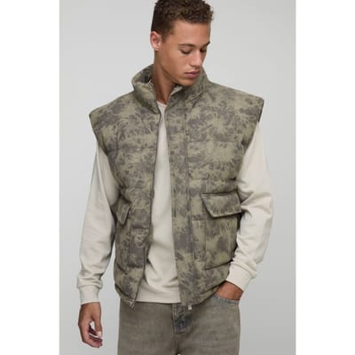 Lange gewassen cord oversized pufferjas met trechterkraag | Khaki | Size Small