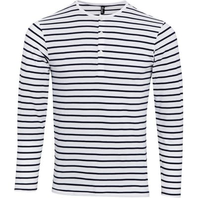 Premier Heren Long John Stripe Roll Sleeve T-shirt (Wit/Zwaar)
