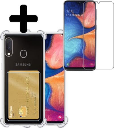 Hoesje - Geschikt voor Samsung Galaxy A20e - Met Screenprotector - En Pashouder - En Kaarthouder - Telefoon Hoes Shockproof - Siliconen Case - Back Cover - Shock Proof - Pasjes Houder - Telefoonhoesjes - Transparant