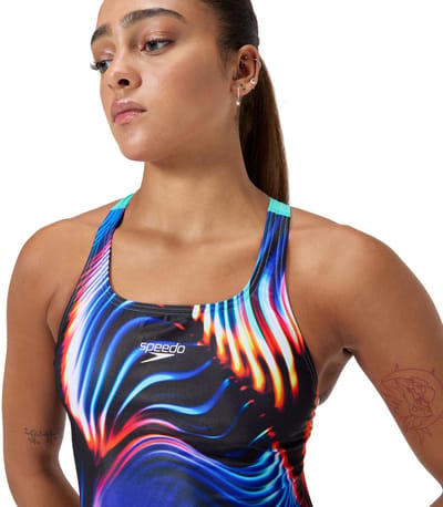Speedo Badpak Allover Printed Leaderback Zwart / Blauw