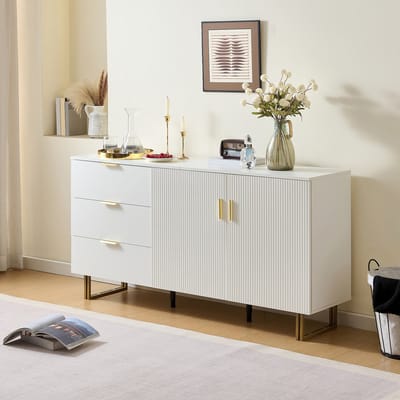 FloraGrace Dressoir - Modern Opbergmeubel Met 2 Deuren En 3 Laden - Voor Woonkamer En Eetkamer - MDF - 160x40x81,5 Cm - Wit