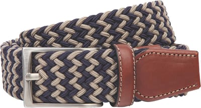 LINDENMANN elastische heren riem - blauw met beige