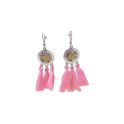 Aramat Jewels | Oorbellen | Zomerse Boho Oorhangers Kwastjes Roze 75mm | | | |21mm | Staal | Volwassenen | Verkleurd niet