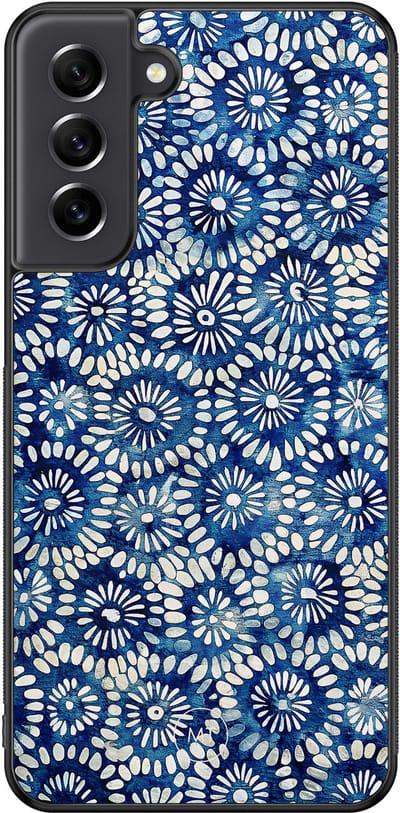 Hoesje geschikt voor Samsung Galaxy S21 FE - Azure daisies - TPU Hard Case Backcover - Blauw - Mooie Telefoonhoesjes